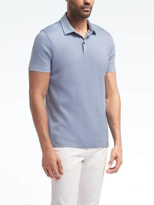 Banana Republic Mens Luxury Touch Mix Texture Polo - Cerulean Blue