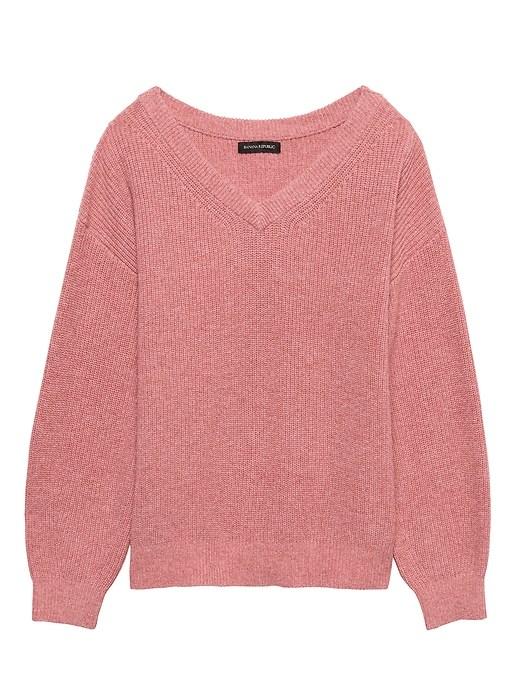 Banana Republic Womens Wool-cotton Blend Ribbed V-neck Sweater Dusty Pink Size L