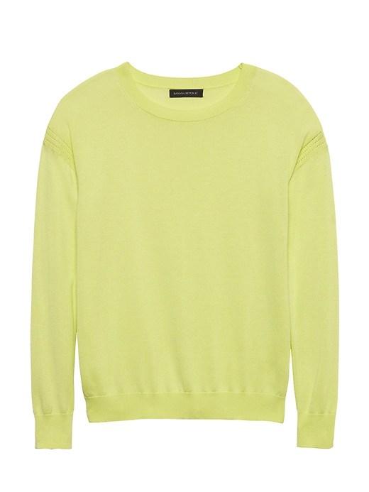 Banana Republic Womens Silk-cotton Pointelle Crew-neck Sweater Neon Yellow Size L