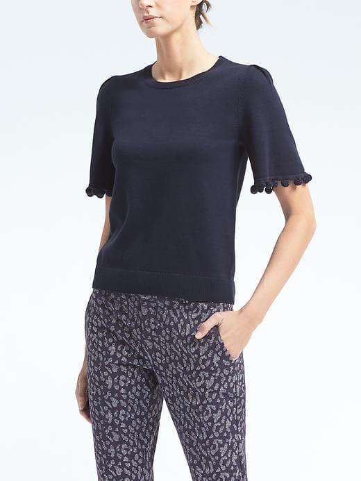 Banana Republic Womens Pom Pom Top - Navy