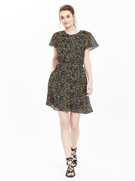 Banana Republic Womens Floral Keyhole Dress Size L Petite - Greenhouse Floral