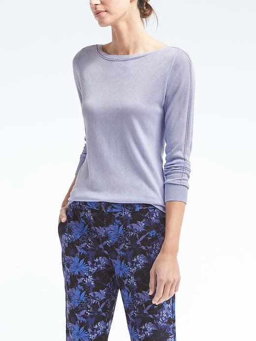 Banana Republic Womens Silk Cotton Boatneck Top - Light Blue