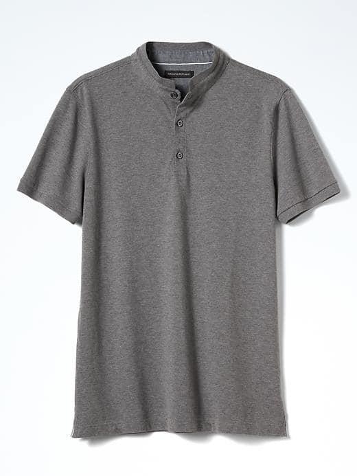 Banana Republic Mens Pique Banded Collar Polo - Gray Texture