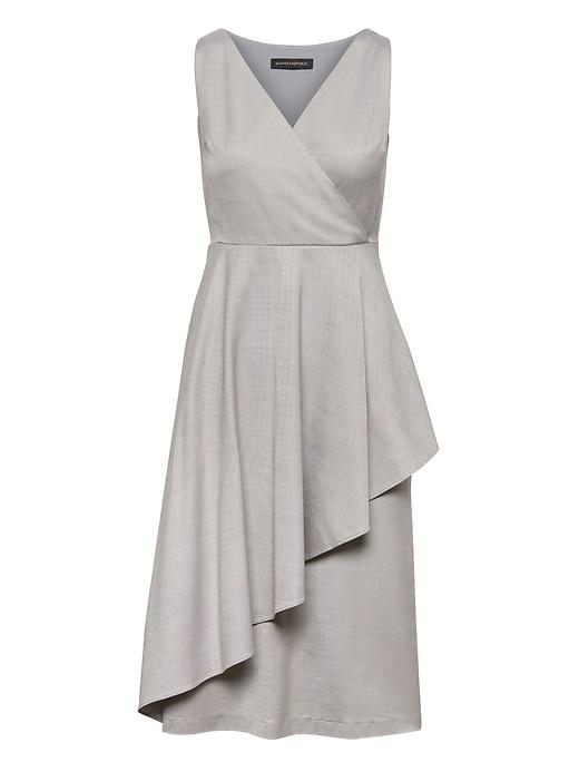 Banana Republic Womens Wrap-effect Wool Blend Midi Dress Light Gray Size 10