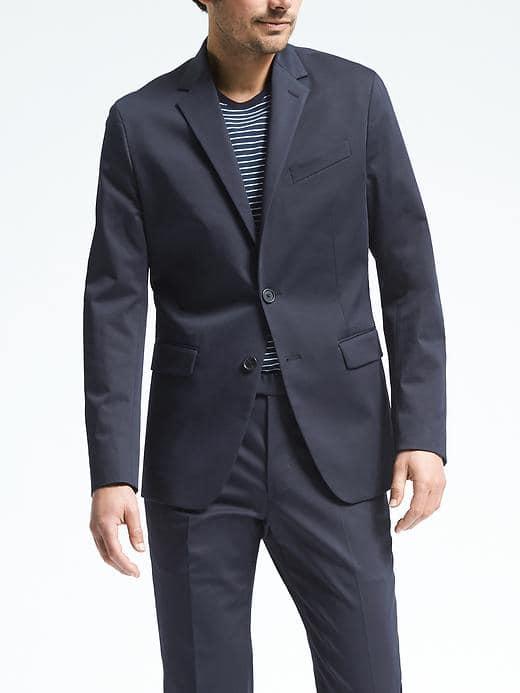 Banana Republic Mens Slim Stretch Cotton Solid Suit Jacket - Navy