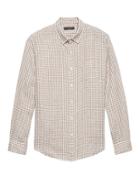 Banana Republic Mens Camden Standard-fit Gingham Linen Shirt Gray Size L