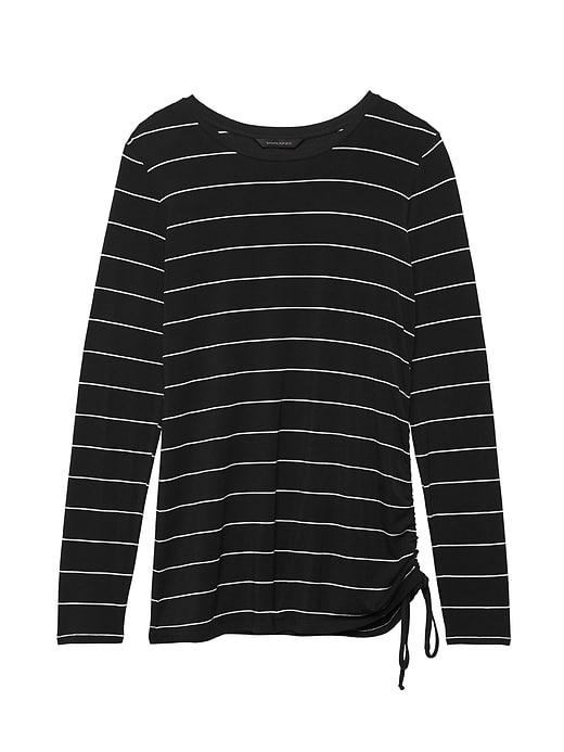 Banana Republic Womens Soft Stretch Ruche-side T-shirt Wide Black Stripe Size S