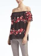 Banana Republic Womens Floral Off The Shoulder Ruffle Top - Black