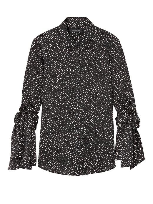 Banana Republic Womens Dillon-fit Tie-sleeve Shirt Black Size L