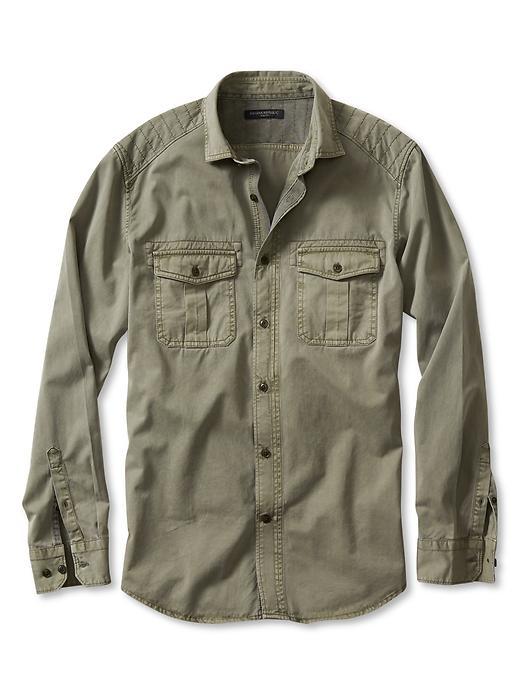 Banana Republic Slim Fit Quilted Utility Shirt Size L Tall - Mistletoe