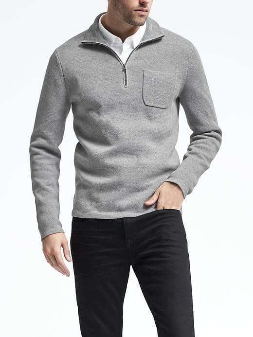 Banana Republic Mens Coolmax Half Zip Pullover - Gray Heather