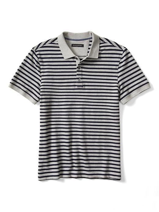 Banana Republic Mens Stripe Pique Polo Size L Tall - Gray Texture
