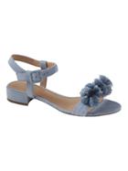 Banana Republic Womens Pom Pom Low Heel Sandal Light Blue Suede Size 7 1/2