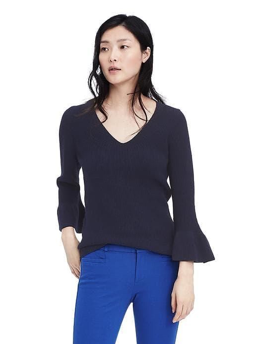 Banana Republic Womens Flare Cuff Pullover Vee - Navy