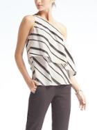 Banana Republic Stripe Flounce Hem Off Shoulder Top - Black
