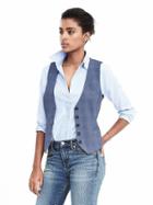 Banana Republic Womens Luxe Brushed Twill Navy Plaid Vest - Plaid