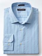 Banana Republic Mens Camden Fit Banker Stripe Supima Cotton Shirt - Cerulean Blue