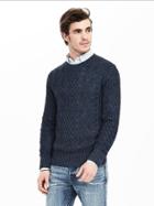 Banana Republic Mens Cable Knit Linen Crew Sweater Size L Tall - Preppy Navy