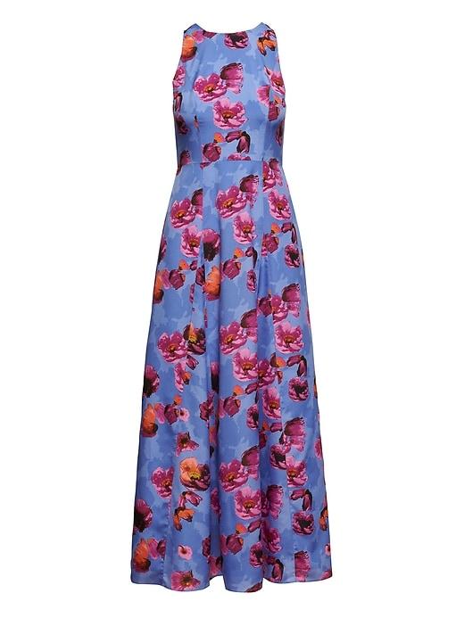 Banana Republic Womens Floral Contrast Stitch Maxi Dress Blue Print Size 6
