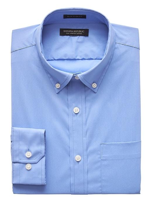 Banana Republic Mens New Slim-fit Tech-stretch Cotton Solid Shirt Country Blue Size Xl