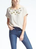 Banana Republic Womens Short Sleeve Beaded Top - Snow Day