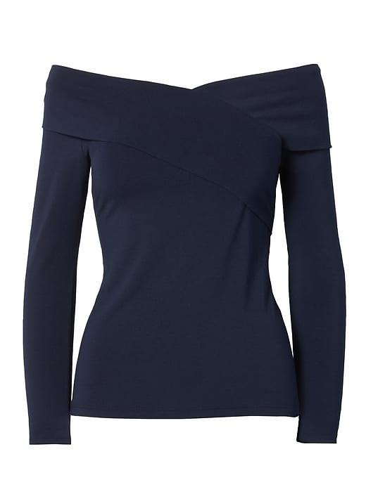 Banana Republic Womens Stretch Cotton-modal Off-the-shoulder Top Navy Size Xl