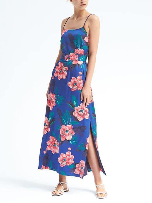 Banana Republic Womens Floral Belted Maxi Dress - Cobalt Floral