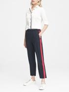 Banana Republic Womens Hayden Tapered-fit Pull-on Side-stripe Ankle Pant Navy With Red Stripe Size Xs