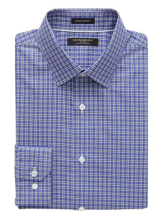 Banana Republic Mens Grant Slim-fit Non-iron Stretch Check Shirt Comet Blue Size S