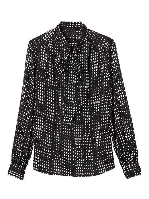 Banana Republic Womens Print Long Sleeve Tie Neck Top - Black
