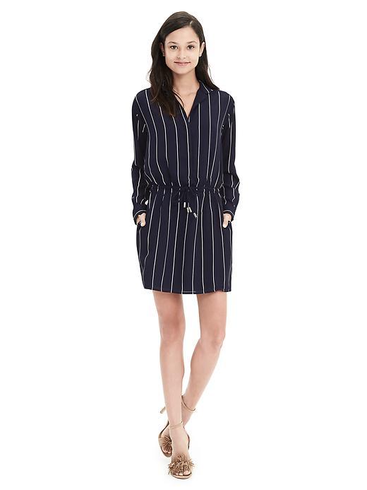 Banana Republic Pinstripe Shirtdress Size 0 Petite - Preppy Navy
