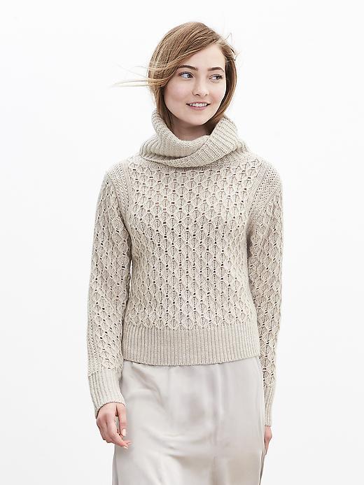 Banana Republic Womens Honeycomb Turtleneck Pullover Size L - Oyster