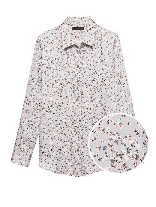 Banana Republic Womens Dillon Classic-fit Ditsy Floral Shirt Sidewalk Gray Size M