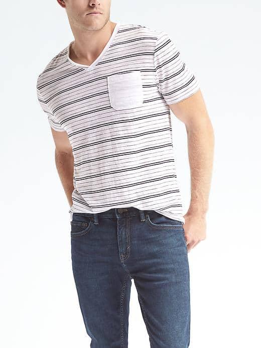 Banana Republic Mens Vintage Stripe Vee Tee - White