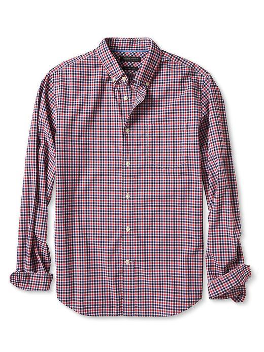 Banana Republic Mens Grant Fit Red Print Custom 078 Wash Shirt - Red