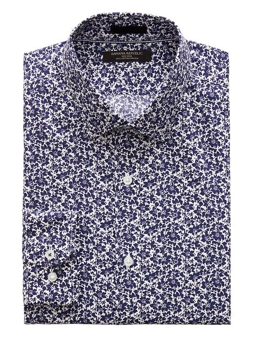 Banana Republic Mens Camden Standard-fit Non-iron Floral Shirt Everblue Size Xxs