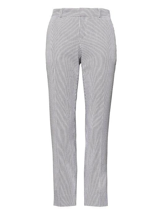 Banana Republic Womens Avery Straight-fit Stretch Seersucker Pant Charcoal-blue Stripe Size 20