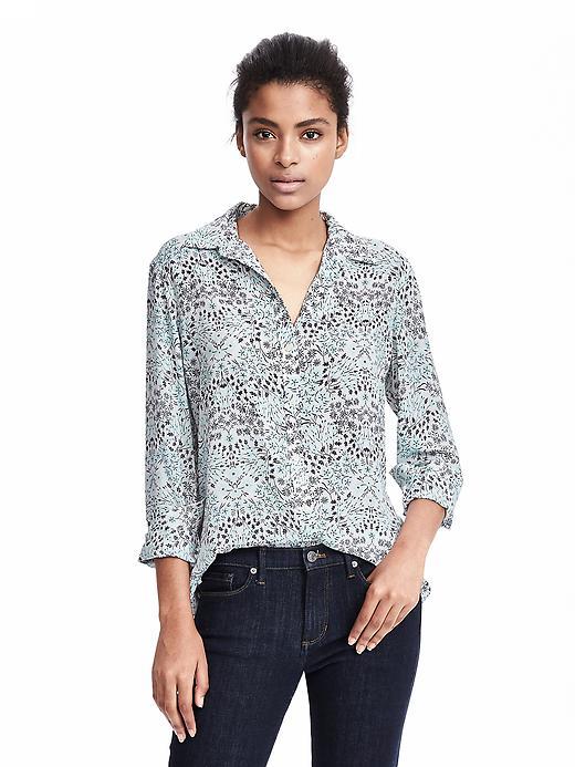 Banana Republic Womens Dillon Fit Floral Blouse Size L Tall - Mint