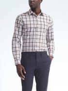 Banana Republic Mens Camden Fit Non Iron Grid Shirt - Classic Sepia