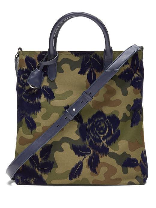 Banana Republic Zip Top Floral Camo Tote - Olive