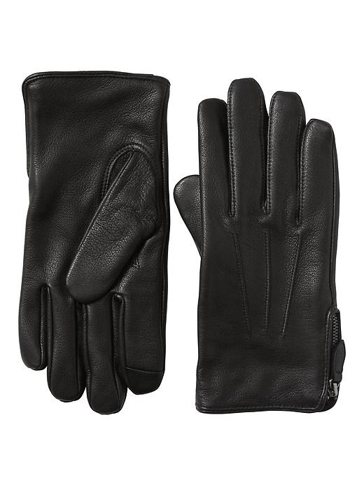 Banana Republic Mens Moto Zip Leather Glove Black Size M