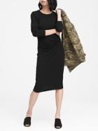 Banana Republic Womens Petite Stripe Cozy Knit Side-rouche Dress Black Size Xs