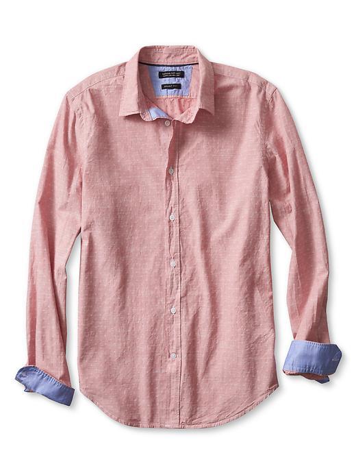 Banana Republic Mens Grant Fit Custom 078 Wash Dobby Shirt Size L Tall - Modern Red