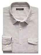 Banana Republic Mens Grant Fit Textured Linen Cotton Shirt Size L Tall - Neutral Twig