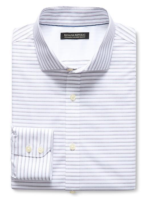 Banana Republic Tailored Slim Fit Non Iron White Stripe Shirt Size L - School Red