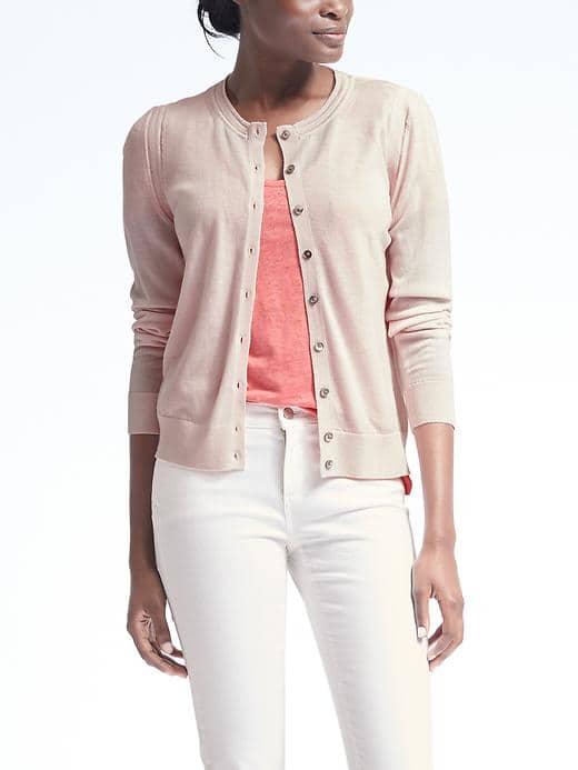 Banana Republic Womens Merino Pointelle Cardigan - Pink Bliss
