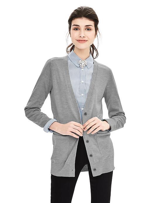 Banana Republic Womens Extra Fine Merino Wool Boyfriend Sweater Cardigan Size L - Gray
