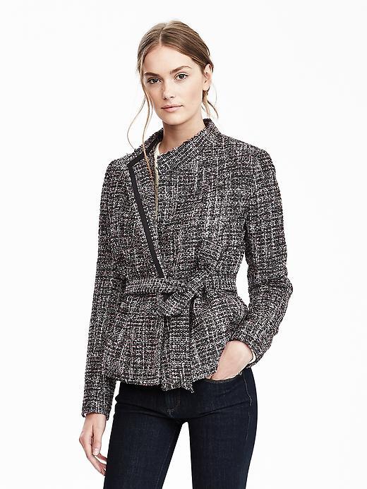 Banana Republic Raw Cut Wrap Jacket Size L Petite - Pink Multi/black