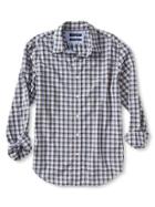 Banana Republic Mens Tailored Slim Fit Custom 078 Wash Blue Check Shirt Size L Tall - Preppy Navy
