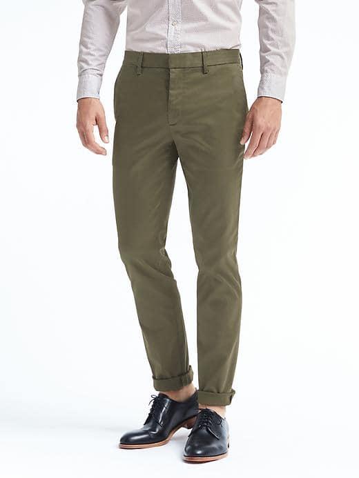 Banana Republic Mens Fulton Skinny Rapid Movement Chino - Olive
